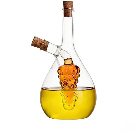 ELETON Oil and Vinegar Dispenser, 2 in 1 Glass Olive Oil and Vinegar Cruet Dispenser Bottle, Kitchen Olive Soy Sauce Dispenser Grape Double Pourer Spout for Kitchen Cooking Container