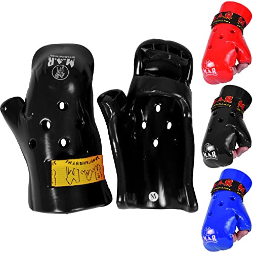MAR | Black Semi Contact Gloves for Karate, Taekwondo, Martial Arts Pointer's Gloves, Vinyl Dipped Foam with Ventilation System, Hook and Loop Wrist Strap, Hand Mitts Protective Gear (Small)