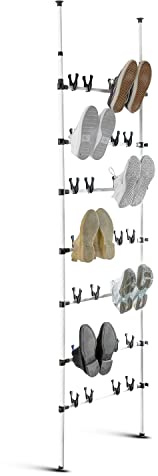 WENKO Atlas Teleskopskohylla, skoförvaring för 42 par skor, utdragbar från 100–300 cm, metall, 68,5 x 100–300 x 8,5 cm, vit/grå