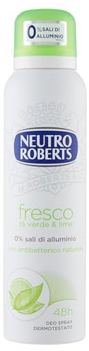 Neutro Roberts, Deodorante Spray Fresco con Té Verde e Lime, Zero Sali di Alluminio, Zero Macchie, Deodorante Uomo e Donna, Dermatologicamente Testato - Flacone da 150 ml