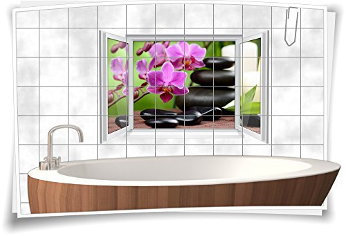 Medianlux Fliesenaufkleber Fliesenbild Fliesen Aufkleber Sticker Zen SPA Wellness Orchidee Steine Bad WC Deko, 135x90cm, eigene Größe