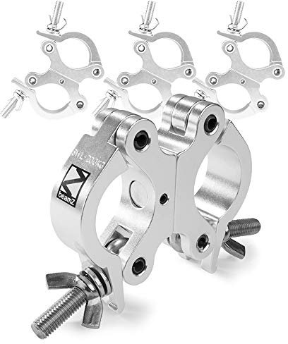 Beamz BC50-200D 4-Pack Slimline Swivel Coupler Truss Clamps, 200kg Load, Double Clip Aluminum Clamps for 48-51mm Tube Diameter, Reliable Stage Lighting Accessories
