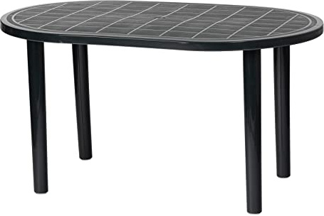 Resol Gala 4 Seater Garden Table - Grey - 73cm x 140cm - Heavy Duty Polypropylene Plastic Outdoor Plastic Oval-Shaped Patio Dining Table for Garden, Patio, Outdoor, Beach, Pool