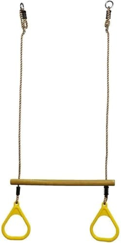 HUAWELL Holz Trapez mit Kunststoff Gym Ringe – Outdoor N-Spielplatz 2 in 1 Swing Set Zubehör für Kinder, gelb