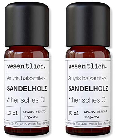 wesentlich. Sandelholzöl (Amyris Balsamifera) - ätherisches Öl - 100% naturrein (Glasflasche) - u.a. für Duftlampe und Diffuser (2x10ml)