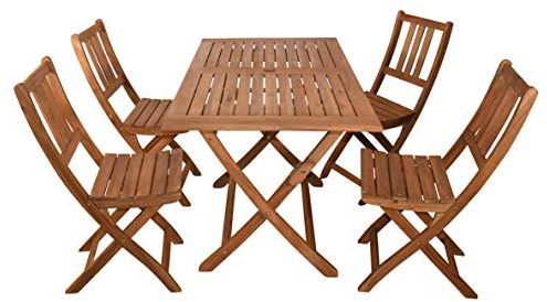 SAM 5-TLG. Gartengruppe Callao, 1x Tisch 120x70 cm + 4X Klappstuhl Blossom, Balkon-Set, Akazien-Holz