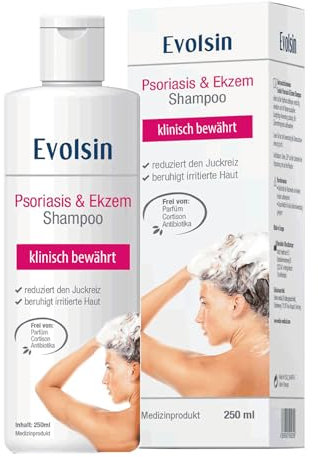 Evolsin® Shampoo contro eczema e psoriasi I 250 ml I Sollievo dal prurito del cuoio capelluto secco e irritato, dermatite atopica e psoriasi