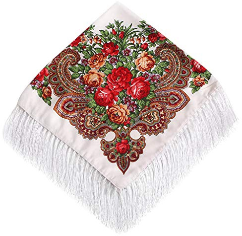 Lazzboy Frauen Lady Folk-Custom Print Quaste Square Schal Wrap Schal Travel Schal(A)