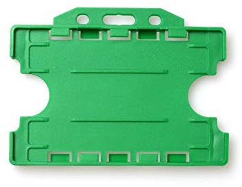 ALG ID Cards® Portatarjetas de identificación de doble cara verde claro rígido de doble cara verde claro para cordón de cuello (paisaje/horizontal) – Fabricado en Gran Bretaña con plástico reciclado
