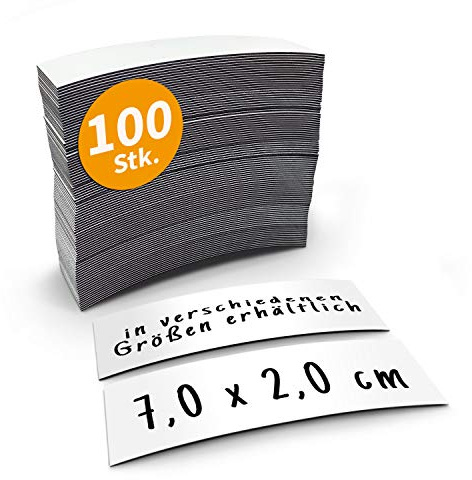 Betriebsausstattung24 100 beschreibbare Magnetetiketten Magnet - 7,0 x 2,0 cm - Folienstreifen in weiß