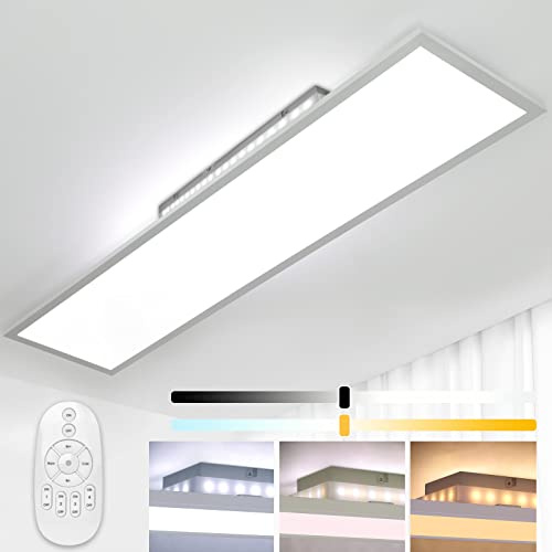 Aimosen Dimmbar LED Deckenleuchte 120x30 cm, 52W Ultra Dünn Deckenlampe mit Backlight Fernbedienung, Hohe Helligkeit 2700K-6500K Warm Natur Kalt WeiÃŸ Licht Panel Lampe für Wohnzimmer Küche Werksta