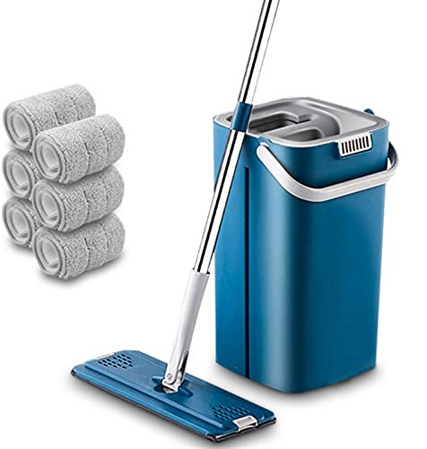 FURUIWUFENG fregona El último trapeador con Conjunto de cubetas de Limpieza sin Mano Microfibra Microfibra Mop mop (Color : Blue-6 Cloth)