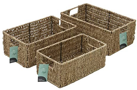 JVL Seagrass Set of 3 Rectangular Storage Baskets