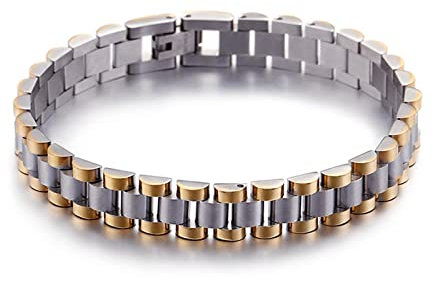 Wycian Armbänder für Herren Armspange, Armband Edelstahl Männer Uhrkette Breit 10mm Lang 21cm Gold-Silber Kettenarmband für Jubiläum Geburtstag