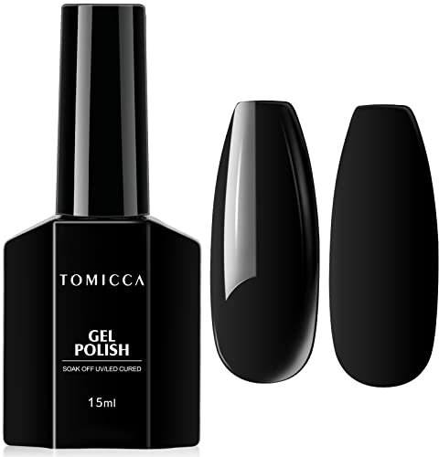 TOMICCA Gel Nail Polish, 15ml Black Gel Nail Polish, Long Lasting High Glossy Nail Varnish, Chip Resistant Nail Art Manicure Salon DIY at Home