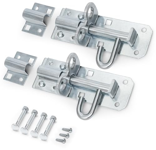 onesto Torriegel, Schuppentürschloss, 10,2 cm, robust, Brenton-Bolzen als Gartentorschloss, verzinkt, für zusätzliche Sicherheit, 2 Stück