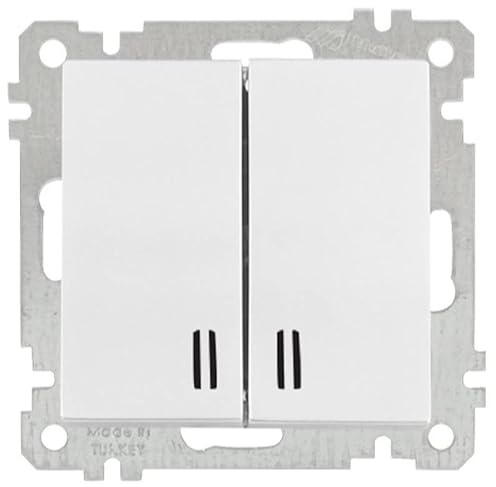 Mutlusan Candela - 2 fach Kontrollschalter/Schalter mit Kontrollleuchte/Glimmlampe/beleuchtet · Weiß/Weiss · Unterputz/UP/Einbau/Wandeinbau
