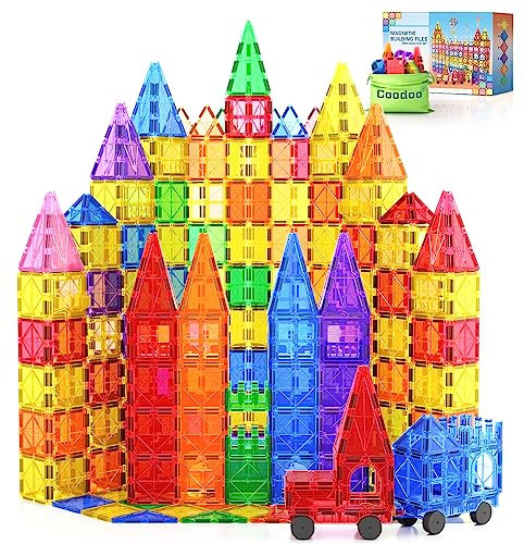 100PCS Magnetic Tiles STEM Building Toys Set with 2 Cars, Sensory Stacking Magnetic Blocks for Toddlers & Kids, Ideal for Preschool Montessori Toys Christmas Birthday Gifts for Boys & Girls Ages 3+