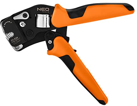 NEO TOOLS Crimpzange zum Verpressen von Aderendhülsen, CRV-Stahl | Länge 230mm, Selbsteinstellend 0,08 -16 mm2, AWG 26-5, 2-Komponenten-Griff TPR+ABS, Größe Handgetriebe, Kabelendverschraubung