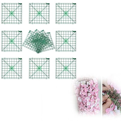 Miupoo Künstliche Blumengitter Paneele Gitterpaneele, Blumen Wand Bögen Hintergrund, Grüne Blumen Kunststoff Zäune Rahmen,12 Stück, 25 x 25 cm