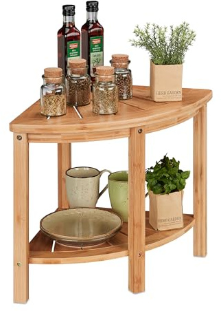 Relaxdays Bambus Eckregal, Küche & Bad, HBT 42 x 55 x 39,5 cm, Standregal, Küchenregal stehend für Arbeitsplatte, Natur | Standregal, Küchenregal stehend für Arbeitsplatte