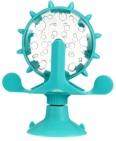 Ipetboom Interactive Pets Treats Dispenser Toy: 360 Degree Rotating Windmill Puzzle Toys for Small Cat & Dog Exercise - Window Ferris Wheel Feeder with Suction Cup for Puppies, Blue