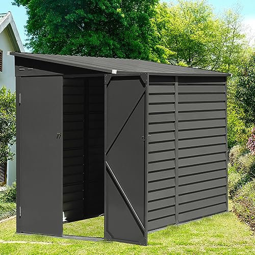 Panana Galvanized Metal Steel Garden Shed Outdoor Bike Storage House Tools Shed Utility Tool Storage L144cm x W 270cm x H 202cm，Can Put 4 Bicycles (C)