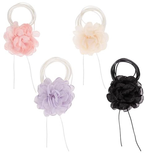 BOXOB 4 Stück Blumen Halskette Damen, 9cm Eleganter Blumen Choker Halsband, Groß Netz Flower Choker für Hochzeitsfeier Brautparty Abschlussball Jubiläum Cosplay Täglicher Gebrauch (4 Bunt)