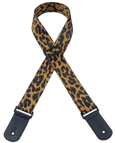 THAYLA Breiter 55 mm Leoparden-Gitarrengurt, Akustik-Schultergurt und Lederenden, Schlösser, Vergewaltigungen für E-Gitarren, Bass, Länge verstellbar 90–150 cm