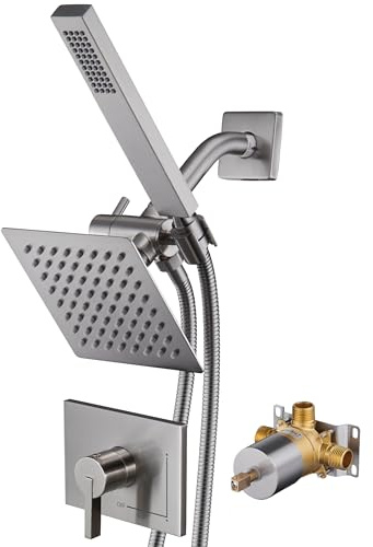 SOOOHOT Ensemble de robinet de douche double avec douchette à main, ensemble de double pommeau de douche en métal de 15,2 cm et inverseur à 3 voies, ensemble de robinet de douche avec valve