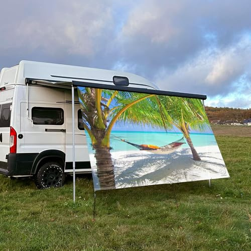 CAMPIDOO Textil Sonnensegel PALMENSTRAND | Höhe 200cm | hochwertiger Fotodruck inkl. Keder-Befestigung | Markisen-Vorderwand - Länge/Keder: 400cm / 5 mm Keder