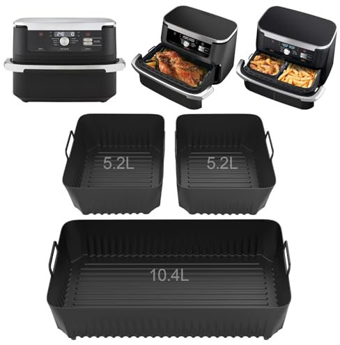 Feelhap Heißluftfritteuse Zubehör für Ninja Foodi Flexdrawer 10,4 L AF500EU, Airfryer Silikonform Heißluftfritteuse für Ninja AF500EU, 3 PCS Silikonform Airfryer Zubehör für Ninja AF500EU, Schwarz