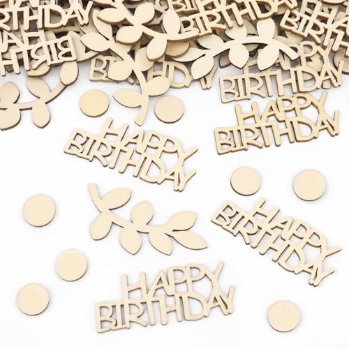 GoldRock Holz Happy Birthday Konfetti Tischdeko Geburtstag Groß 1,5cm-6,3cm, 100 Stk Konfetti Geburtstag, Streudeko Geburtstage Holz, Happy Birthday Deko Luftschlangen, Geburtstagsdeko Tisch Mann Frau