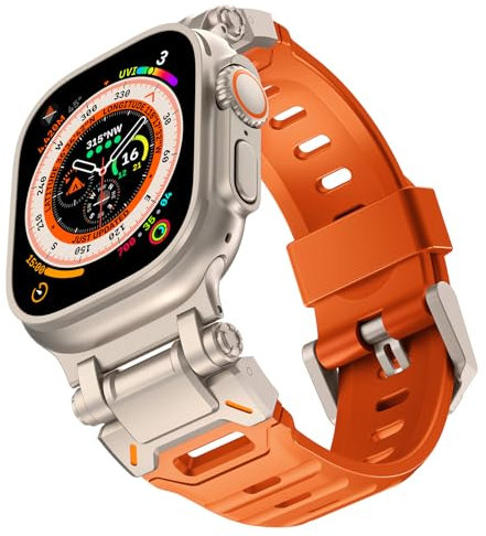 Shesyuki Watch Band Compatible pour Apple Watch Ultra 2 Band 49mm 45mm 44mm 42mm, Hommes luxe FKM silicone bracelet pour Ultra Series 9 8 7 6 5 4 3 2 1 SE
