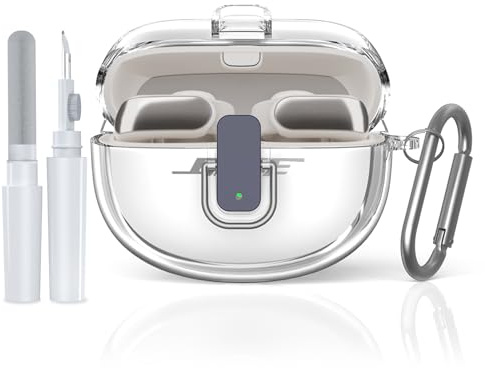 Skyddsfodral för Bose Ultra Open Earbuds, MOWYEOK transparent TPU säkerhetslås hölje, passar Bose Ultra Open höljets tillbehör, med karbinhakar och rengöringsstift (transparent)