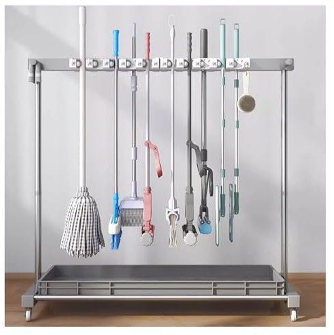 Mopp- und Besenständer, Mopp-Abtropfständer aus Edelstahl, mobiler Reinigungswagen, geeignet for Hotels, Fabriken, Restaurants