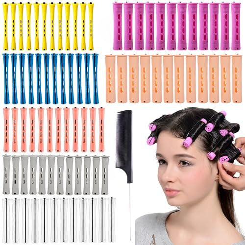 XSQD 85 Pezzi Bigodini Permanente, Pettine D'acciaio Fluffy Naturalmente Riccio Hairstyle, Bigodini Onde, No Heat Bangs Ricci Barre Capelli, Stick di Arricciatura Perme Freddo Plastica Lo Strumento