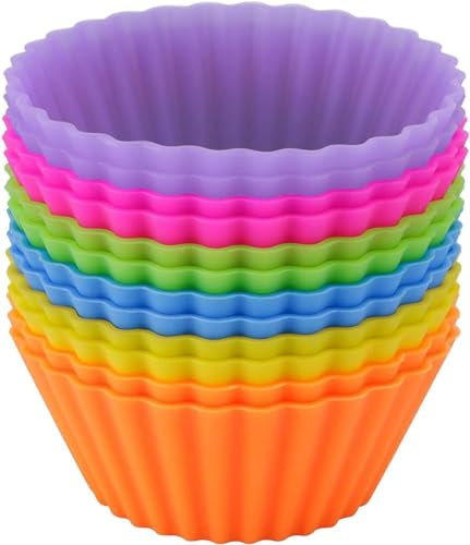 ACTIUSIS Molde para muffins de silicona, molde para hornear de silicona, estuches para muffins reutilizables, uso en tartas, pudines, crema, 6 colores, 12 piezas