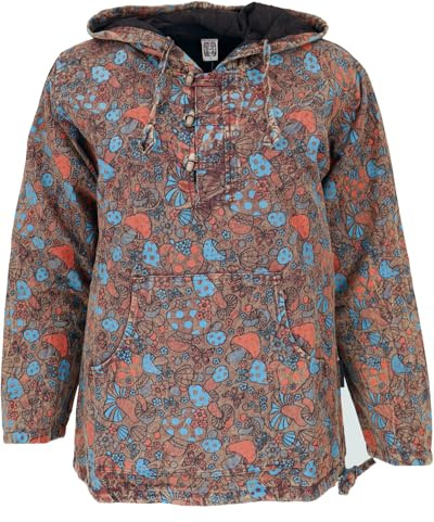 GURU SHOP Yoga Kapuzenshirt, Unisex Stonewash Pilz Hoodie, Festival Unikat Shirt - Braun, Herren, Size:XXL