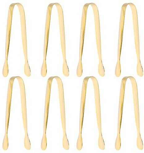 volumoon Zuckerzange Set, 8 Stück Edelstahl Eiswürfelzange für Bar, Klein Candy Bar Zangen für Küche, Mehrzweck Mini Servierzange für Hochzeit, Kaffee, Party, Büfett Grill (11 × 1.6 cm, Gold)