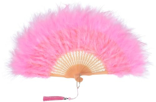 PATIKIL 1920er Vintage Marabou Federfächer Flapper Handfächer Rosa | faltbarer Handfächer, Für Kostümpartys Tanz Hochzeit Show Tee Deko