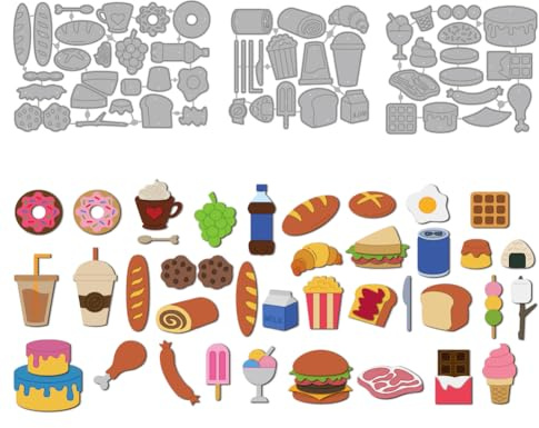 MAYJOYDIY Fast Food Cutting Dies Snacks Dessert Metal Embossing Stencils | Milk Tea Cake Design, Paper Craft Embossing Template, Carbon Steel Dies, for DIY Scrapbooking Birthday Card Making Gift Decor
