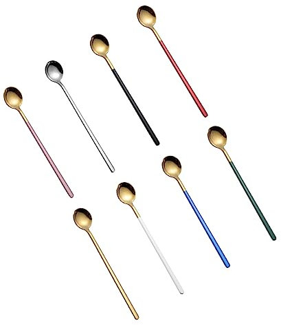 MAGICLULU 8pcs Set of Long Handle Coffee Stirring Spoons Stainless Steel Dessert Spoons Elegant for Wedding Occasions