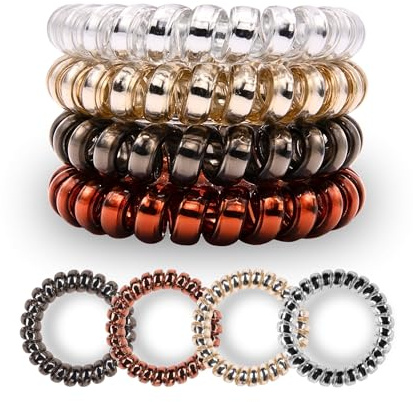 Specora-Classic Spiral Haargummi 4 Farben Mix – 5 cm – 4er Pack – TPU – Telefonkabel Zopfgummi – Ohne Ziepen & Verheddern – Keine Knicke – Haarschonend