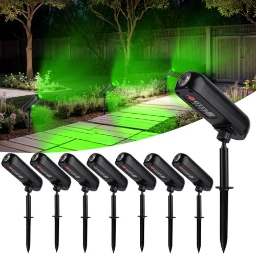 T-SUN Pack of 8 Solar Lights for Outdoor Spotlights, Green Solar Lights for Outdoor Use with IP65 Waterproof, 2 Lighting Modes, Solar Garden Lights for Yard, Garden, Trees, Front Door, Garage, Path