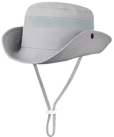 MELLIEX Solhatt barn, brett brätte UV-skydd fiskehatt, andningsbar sommarhatt för flickor pojkar 4–8 år, Ljusgrå, one size