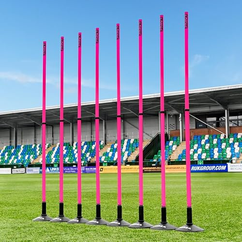 FORZA Teleskopiska slalomstavar | Justerbara träningsstavar i 8-pack för idrottsövningar och smidighet – flera färger (med baser, rosa)