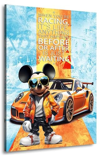 Kunstgestalten24 | Pop Art Wandbild Micky Racing | Leinwandbild mit Echtholz-Keilrahmen | Wandbild Gemälde Kunst Art | Hochwertige Kunstdrucke | XXL Bilder auf Leinwand | 30x40x2cm