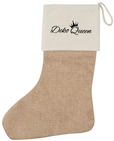 Huuraa Weihnachtsstrumpf Deko Queen Krone Geschenk Beige Jute Deko Queen Geschenkidee