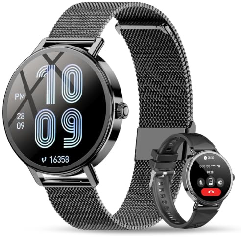 Reloj Inteligente Mujer, 1.26 Smartwatch Mujer con Llamadas Bluetooth y Whatsapp Notificación, Smartwatch con 2 Correas, Pulsómetro, Sueño, 100+ Modos Deportivos, Reloj Deportivo para Android iOS